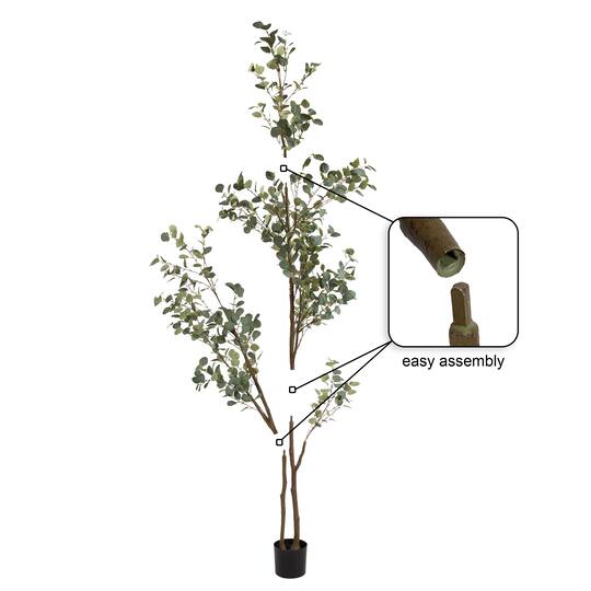 Kate and Laurel 8ft. Green Eudora Faux Eucalyptus Tree in White Planter